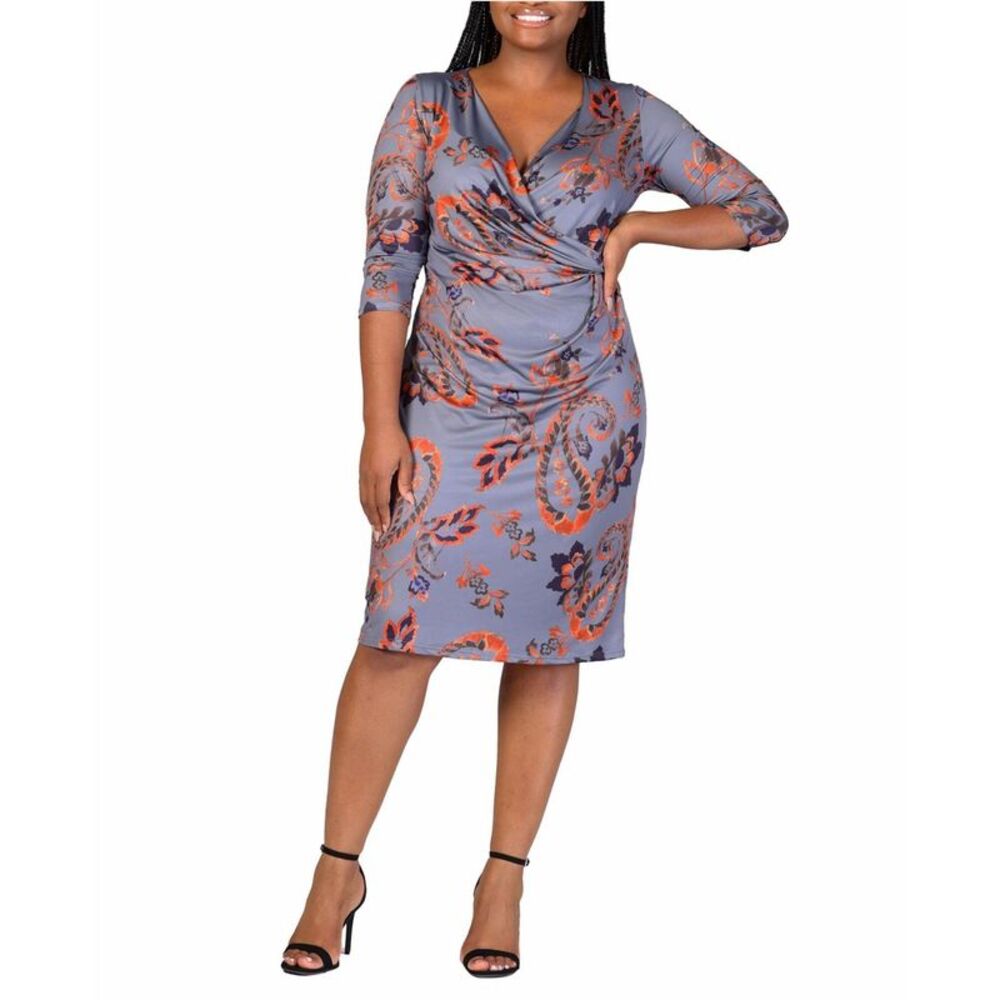 24seven Womens Plus Size Faux Wrap Bodycon Dress, NWT